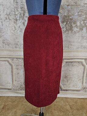 Vintage 1990s Burgundy Red Midi Pencil Skirt M 90s Briggs Whimsigoth